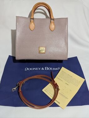 Dooney & Bourke Mauve Leather Satchel with Dual Tan Handles